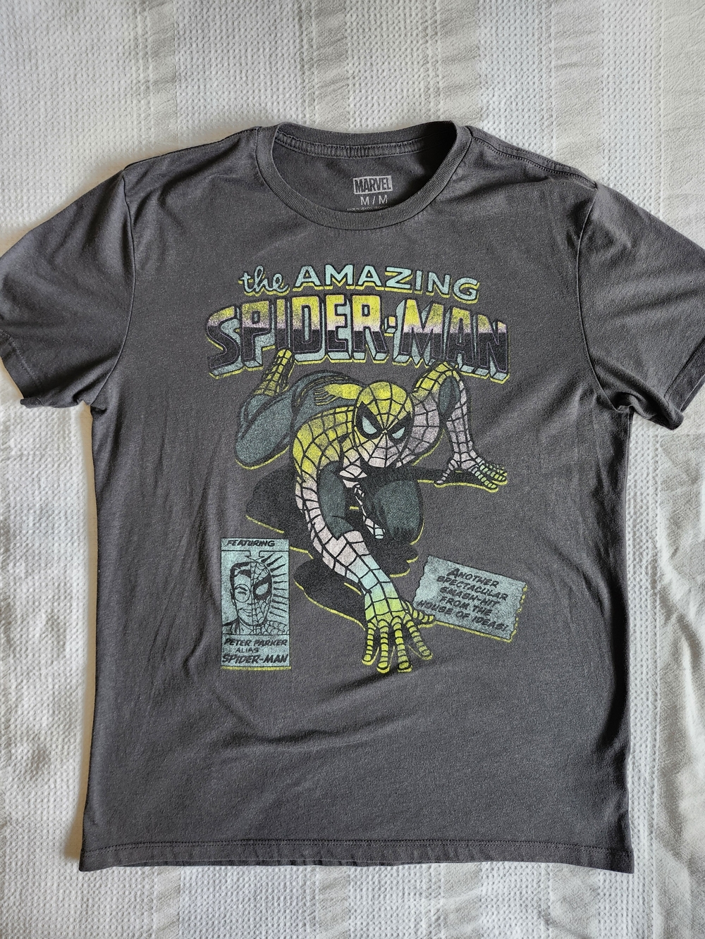 Marvel The Amazing Spider-Man Graphic Tee - Charcoal/Yellow Retro Comic Medium